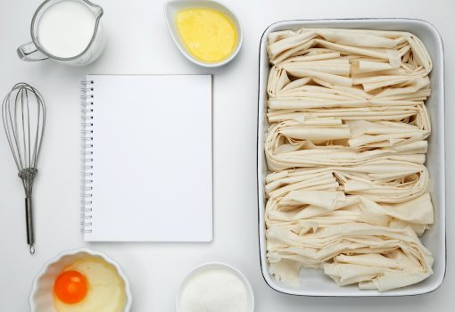 Cooking ingredients and noteboo. For baking Crinkle Cake. Mockup design for recipe or food blog Cooking ingredients and noteboo. For baking Crinkle Cake. Mockup design for recipe or food blog